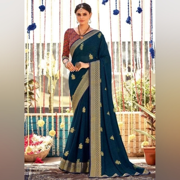 Pavani Blue & Gold Saree / Sari - Indian Wear, South Asian - Picture 1 of 3